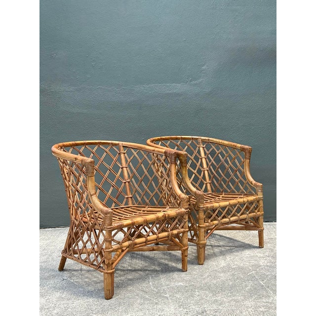 Vintage Trellis Rattan Lounge Chairs - A Pair For Sale - Image 4 of 12