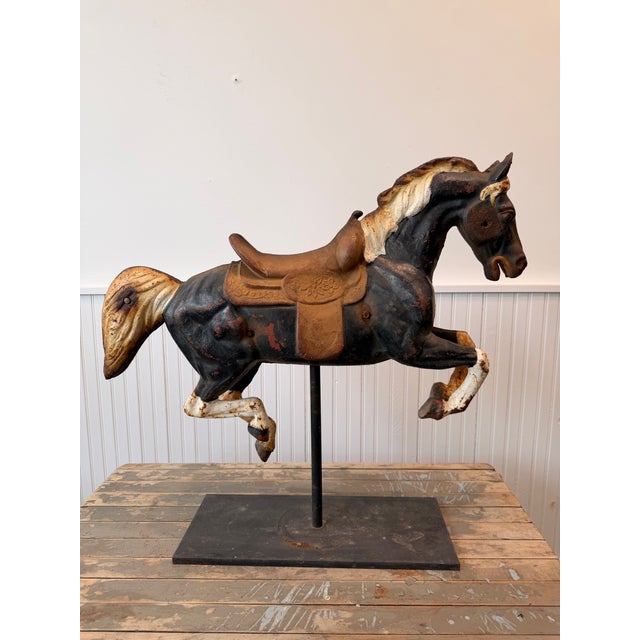 Metal Cast Iron Carousel Horse on Stand C 1910 For Sale - Image 7 of 9