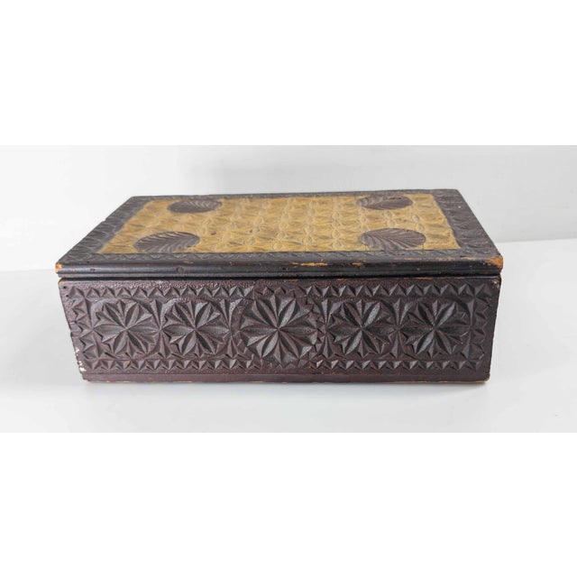 18th or 19th Century American Folk Art Chip Carved Polychrome Box For Sale - Image 4 of 18