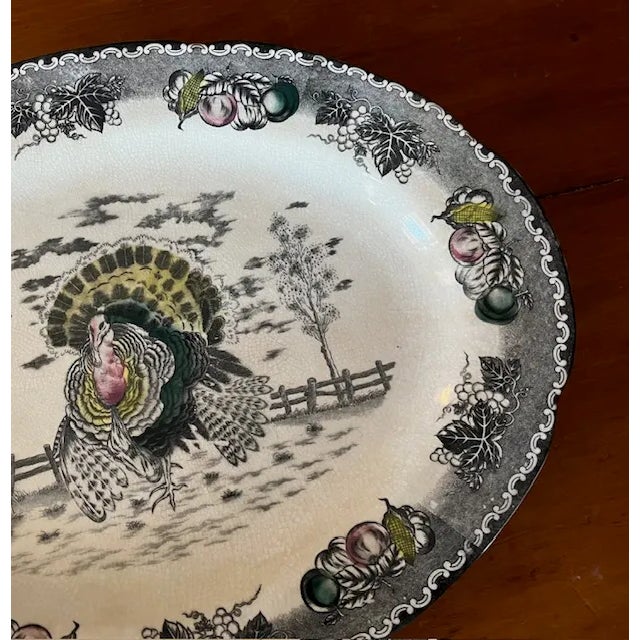 Vintage Nsp Ironstone Hand Decorated Turkey Platter For Sale - Image 4 of 7