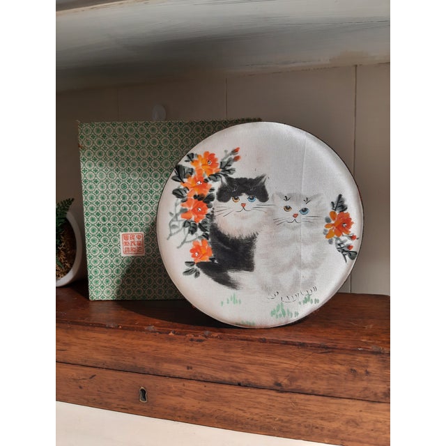 Vintage Silk Cat Kitty Japanese Trinket Box For Sale - Image 9 of 11