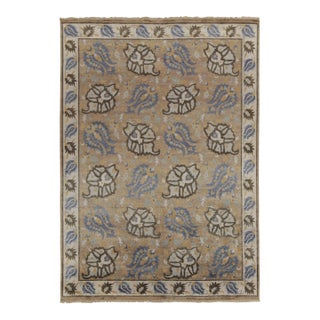 Rug & Kilim’s Transitional Rug in Beige-Brown & Blue Floral Patterns For Sale