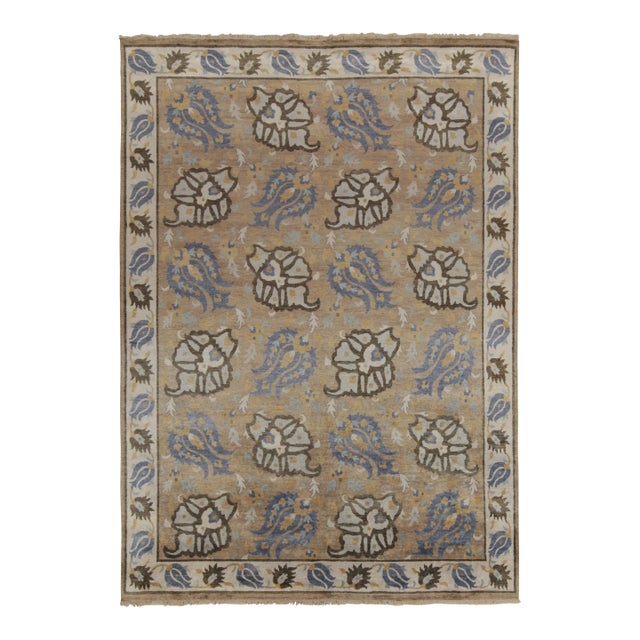 Rug & Kilim’s Transitional Rug in Beige-Brown & Blue Floral Patterns For Sale