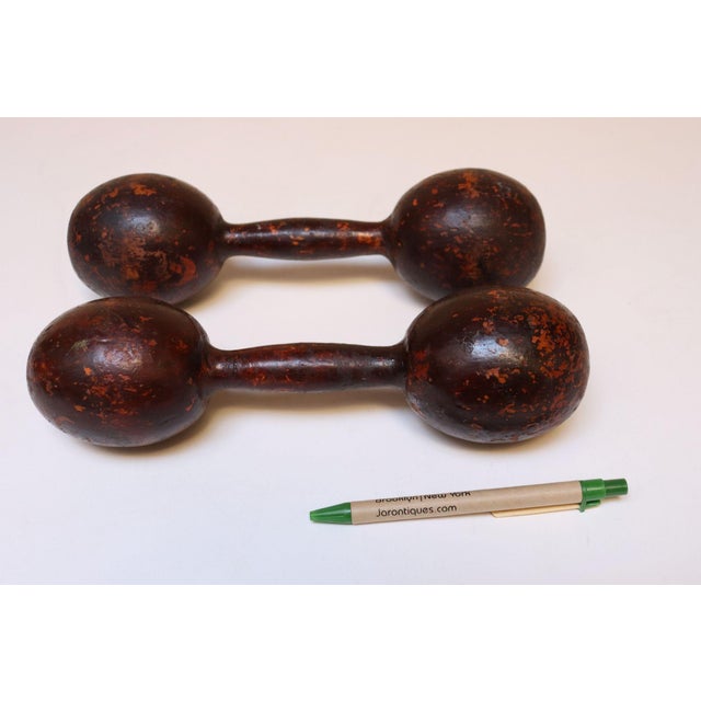 Wood Pair of Vintage Sculptural Primitive Hand Weights/Dumbbells For Sale - Image 7 of 9