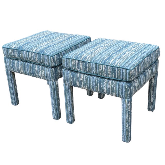 Transitional Perennials Wild Child Parsons Ottomans in Tree Hugger Performance- Pair For Sale - Image 3 of 10