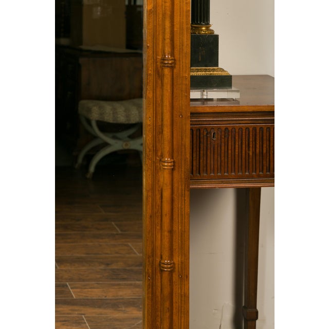Large English Faux-Bamboo Walnut Mirror Made of 1900s Doors with Carved Ivy For Sale - Image 11 of 12