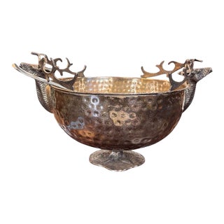 Andrea by Sadek Silver-Plated Elk Head Punch Bowl With Ladle For Sale