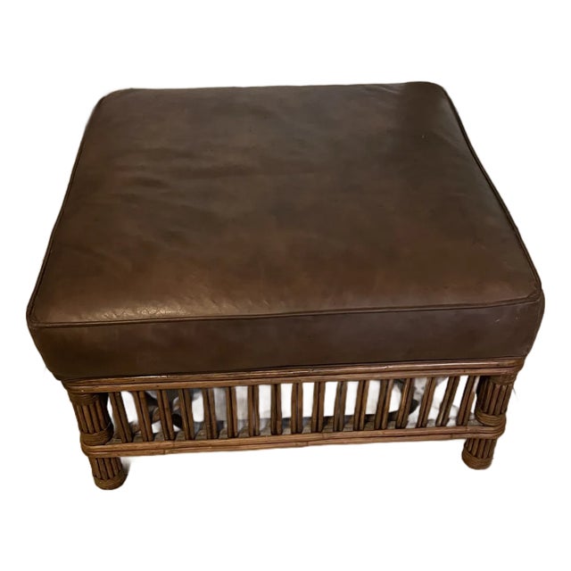 1990s Palecek Presidents Stick Reed Rattan Nantucket Ottoman Footstool For Sale
