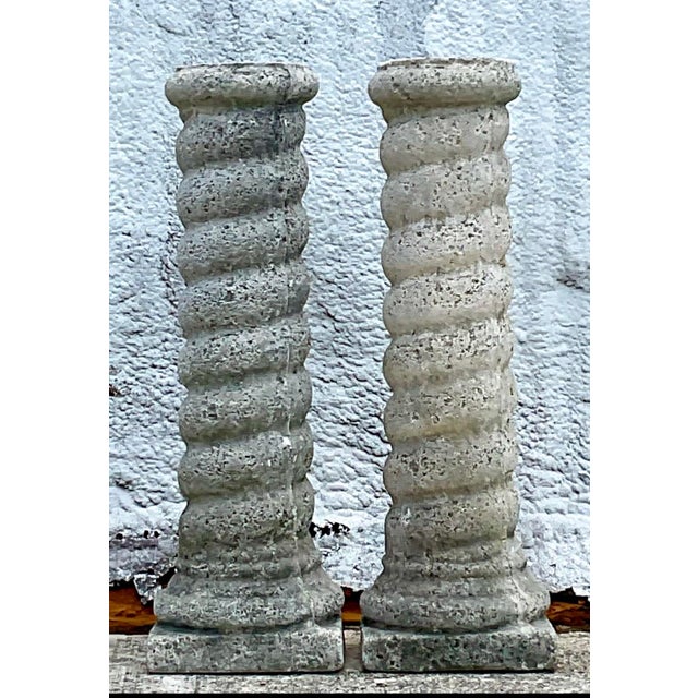 Vintage Regency Cast Concrete Spiral Columns - a Pair For Sale - Image 9 of 17