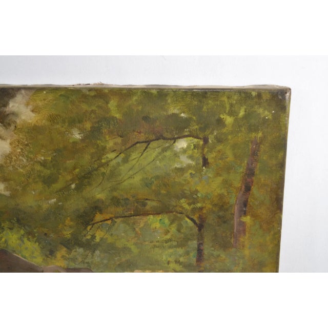 French French School End of the 19th Century - Barbizon School "Stream in an Undergrowth" Oil on Canvas Signed and Dated 1892 For Sale - Image 3 of 10