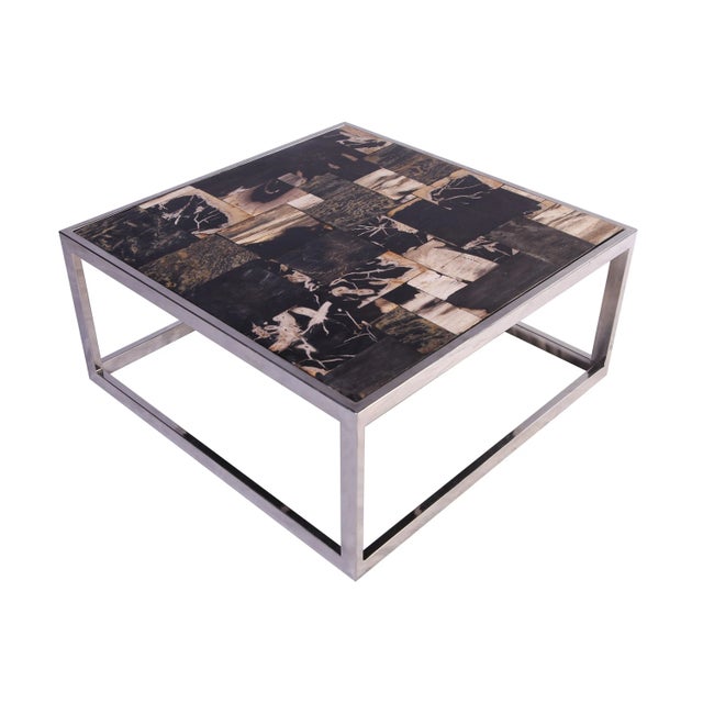 Organic Modern Square Sliced Petrified Wood Top Coffee Table For Sale - Image 9 of 11