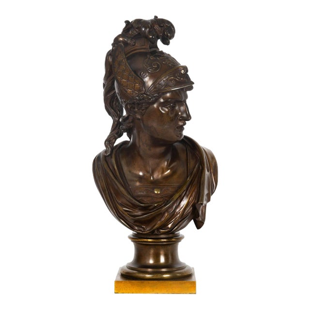 French Bronze Sculpture Antique Bust of Greek Warrior, Late 19th Century For Sale