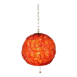 Vintage Mid-Century Modern Red and Orange Spaghetti Swag Pendant Light For Sale