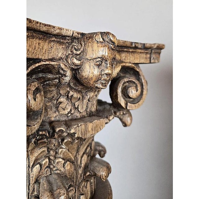Brown Carved Oak Twisted Columns, 1700s, Set of 2 For Sale - Image 8 of 15