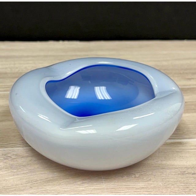 Blue Vintage Blue Glass Ashtray – Midcentury Modern Wavy Design For Sale - Image 8 of 8