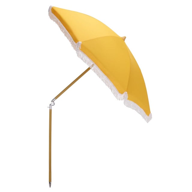Metal Valencia 6.5 Ft Beach Fringed Umbrella, Yellow For Sale - Image 7 of 8