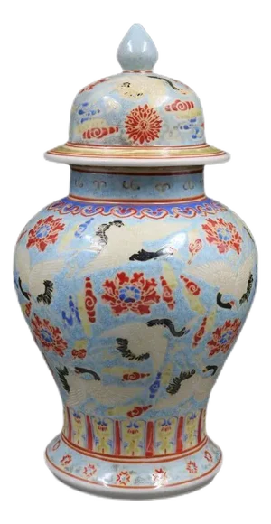 Antique Chinese Ceramic Pot Qing Dynasty Qianlong Marked Famille Rose Porcelain Ginger Jar Hand Painted Cranes Pattern