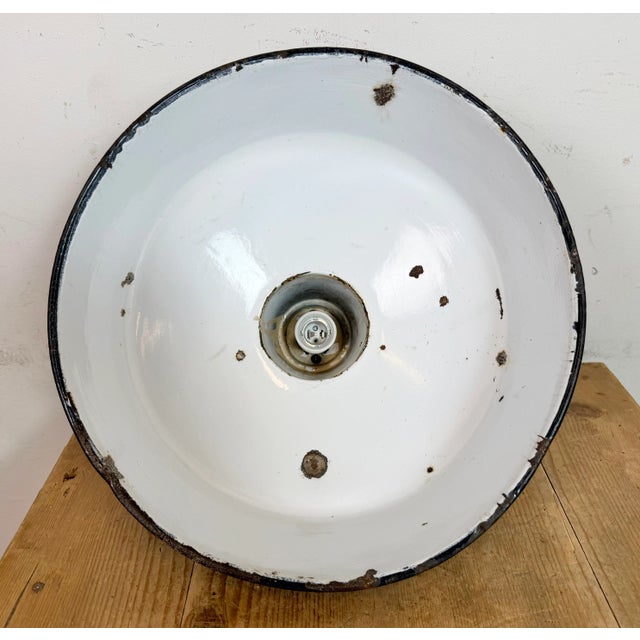 Industrial Black Enamel Factory Lamp with Cast Iron Top from Elektrosvit, 1950s For Sale - Image 17 of 18