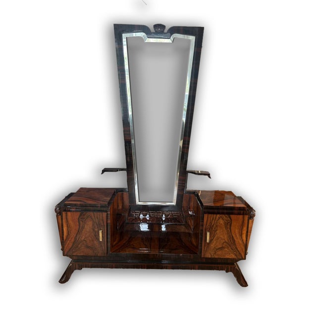 Art Deco Floor Vanity with Drawers and Tall Mirror, 1930s For Sale - Image 16 of 16