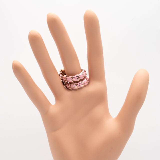 Alexis Ny Diamond Ruby Pink Enamel Serpent Wrap Ring in 18k and Sterling, Size 6 For Sale - Image 9 of 12