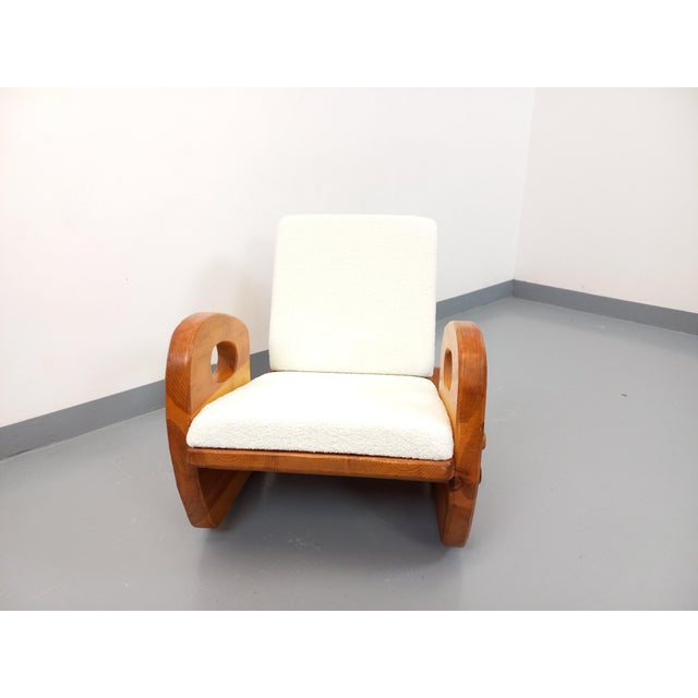 Brutalist Rocking Chair in Pine and Bouclé Fabric, 1950s For Sale - Image 6 of 18