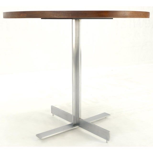 Wood Solid Walnut Round Top Brushed Machined Stainless Steel Base Side End Table Stan For Sale - Image 7 of 11
