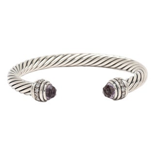 David Yurman Diamond & Rose De France Cable Cuff Bracelet, Sterling Silver For Sale