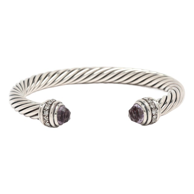 David Yurman Diamond & Rose De France Cable Cuff Bracelet, Sterling Silver For Sale