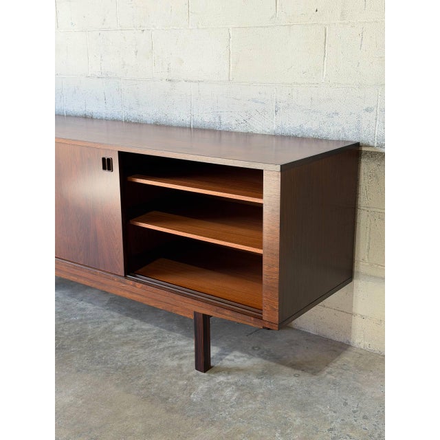 Rosewood Sideboard Long Sliding Door Credenza Denmark Mid-Century Modern 1960s For Sale - Image 9 of 14