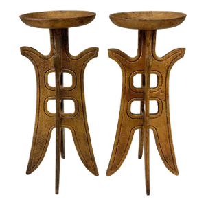 Vintage Arts & Crafts Cast Iron Gold Candle Holders - A Pair