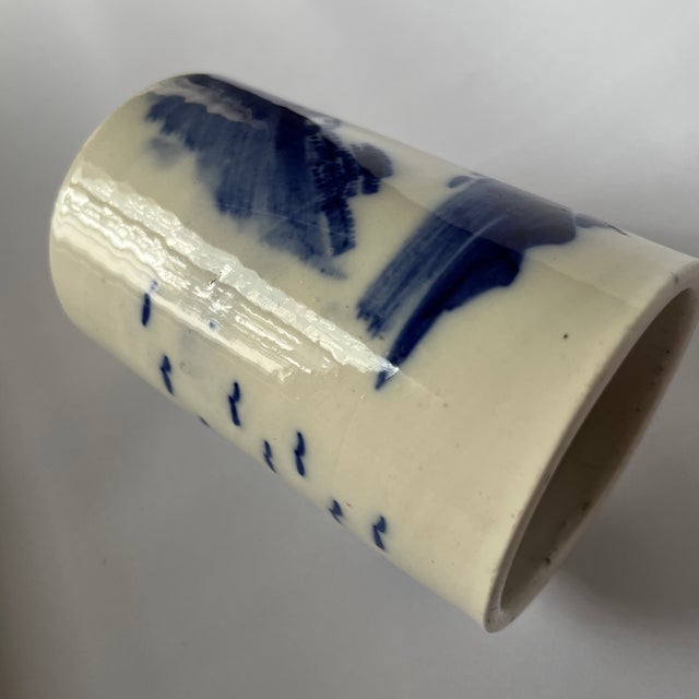 Blue Antique Chinese Porcelain Brush Cup For Sale - Image 8 of 9