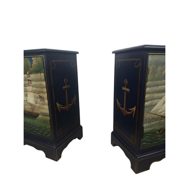 Pair of Hand-Painted Nautical Cabinets, Clipper Ship & Compass Rose Design For Sale - Image 10 of 18
