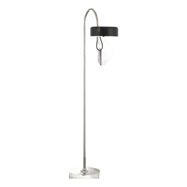 Thomas O'Brien by Visual Comfort Signature Oso 58" Articulating Reading Floor Lamp in Polished Nickel with Matte Black Shade For Sale