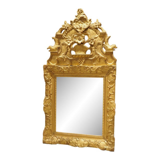 18th Century French Giltwood Mirror Aux Dauphins From Provence, Overall H-30 1/2 For Sale