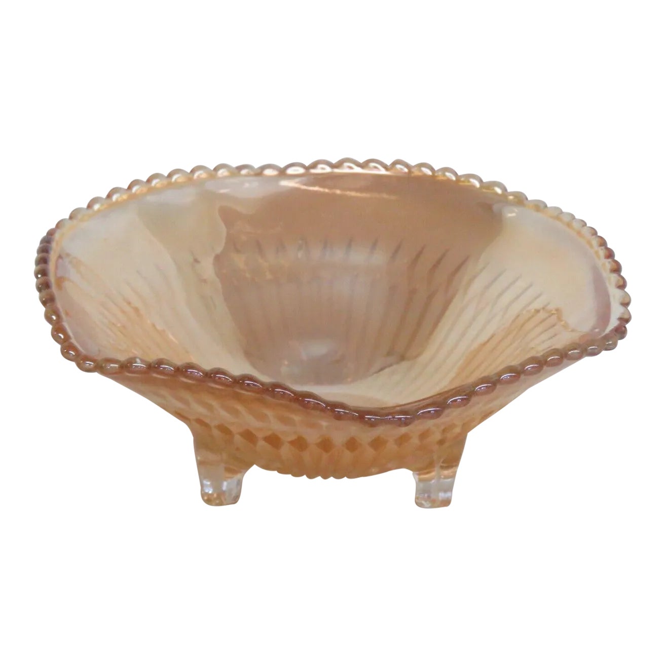 Marigold Carnival Glass Diamond Ray Footed Candy Dish Bowl