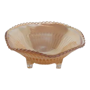 Jeannette Marigold Carnival Glass Diamond Ray Footed Candy Dish Bowl