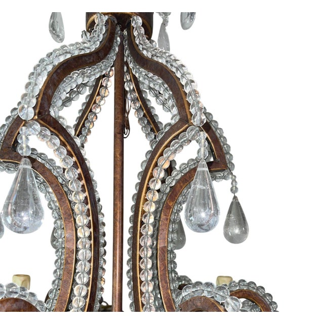 French 20th Century French Wrought Iron Rock Crystal Chandelier For Sale - Image 3 of 8