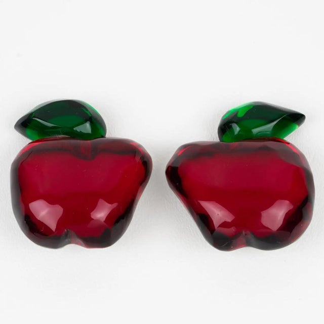 Kaso Red Apple Acrylic Lucite Clip Earrings For Sale - Image 4 of 7