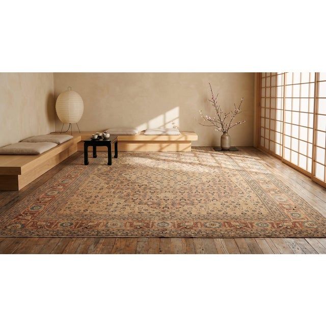 Great Tan Beige and Light Brown Color With Medallion and Florid Design Antique Tabriz Rug For Sale - Image 12 of 13