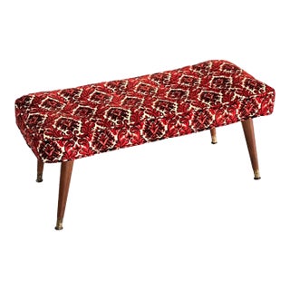 Vintage Mid Century Modern Tapered / Peg Legs Ottoman Rectangular Oblong and Upholstered Bench Footrest For Sale
