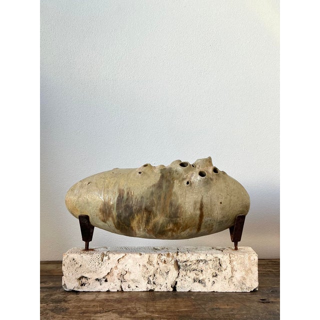 This compelling original studio pottery sculpture is a masterwork of Organic Modernism, featuring a biomorphic, pod-like...