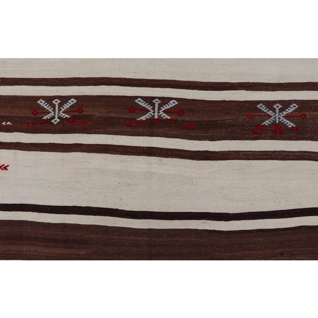 Turkish Vintage Flat-Weave in Shades of Brown and Ivory With Stripe Design For Sale - Image 10 of 10