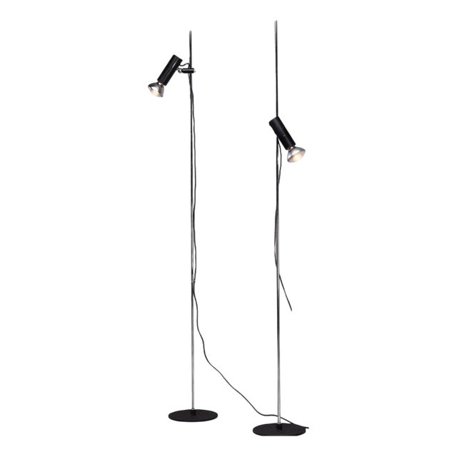 Black Model 1055 Floor Lamps by Gino Sarfatti for Arteluce, Italy, 1955, Set of 2 For Sale