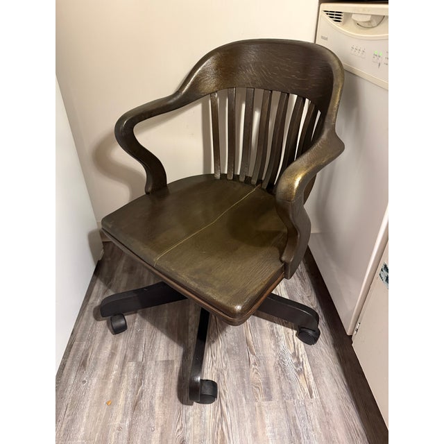 VIntage Custom Kintsugi Brass Inlay White Oak Banker’s Chair – Ebonized Executive Desk Chair For Sale - Image 4 of 9