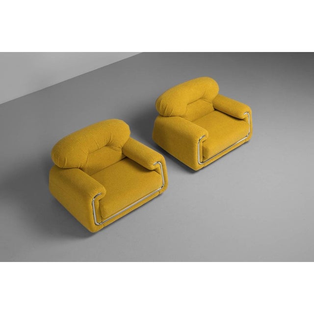 Lounge Chairs in Yellow Bouclé from Salotti B&T, Italy, 1970s, Set of 2 For Sale - Image 12 of 17