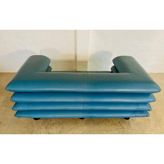 Blue Vintage Postmodern Swedish Turquoise Leather Stacked Sofa, 1980 For Sale - Image 8 of 18