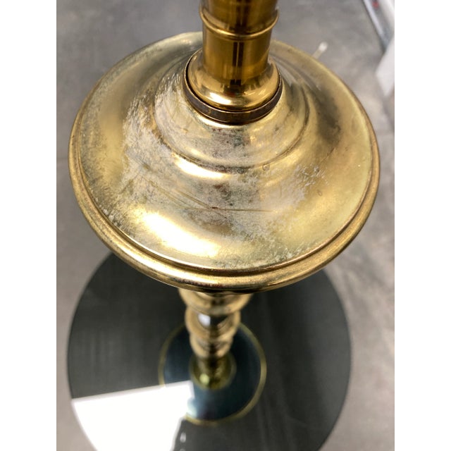 Metal Modernist Faux Bamboo Chrome & Brass Floor Lamp With Glass Tray Table in Mastercraft For Sale - Image 7 of 13