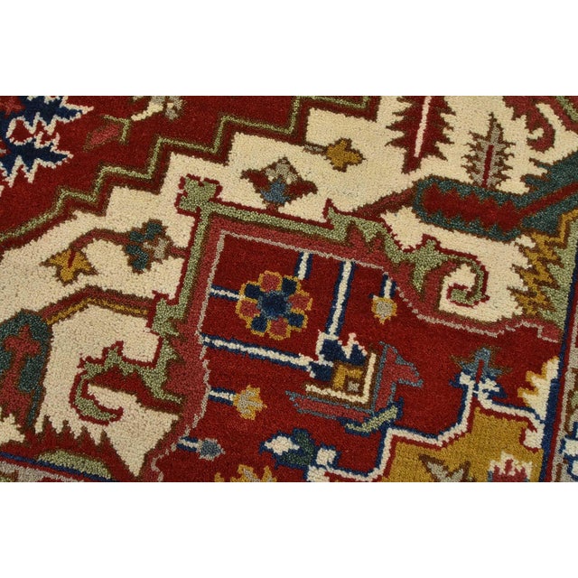 Serapi Rug 9′ X 11’11” Red Wool Tribal Hand-Knotted Oriental Carpet For Sale - Image 4 of 15