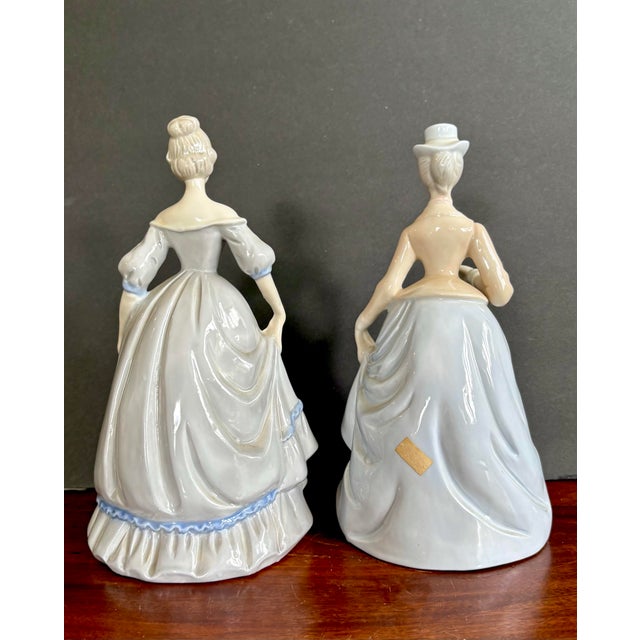 Pair of Vintage Victorian Lady Porcelain Figurines in Blue Gowns, 9.5” Tall For Sale In Miami - Image 6 of 8