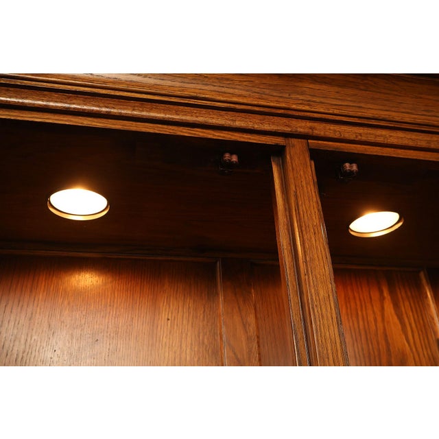 Brown Ethan Allen Traditional Oak Lighted China Cabinet For Sale - Image 8 of 18